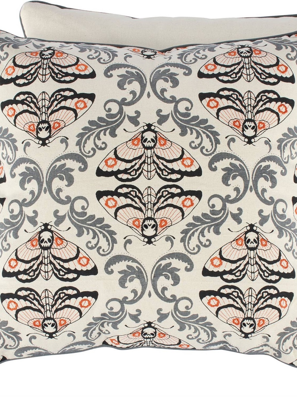 Decorative Moth Pattern Throw Pillow in Cream, Gray and Orange -